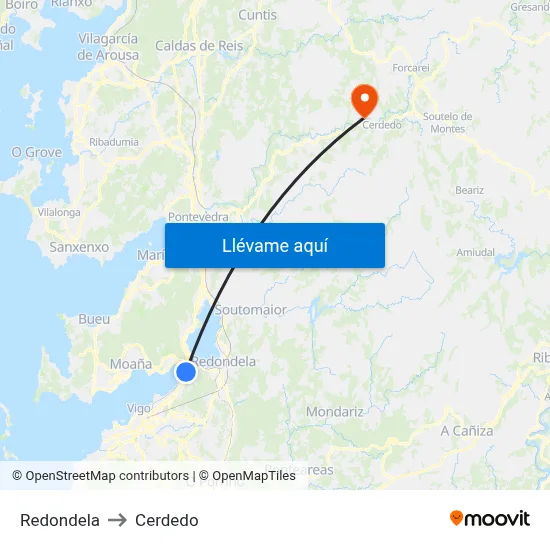 Redondela to Cerdedo map
