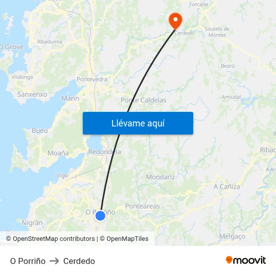 O Porriño to Cerdedo map