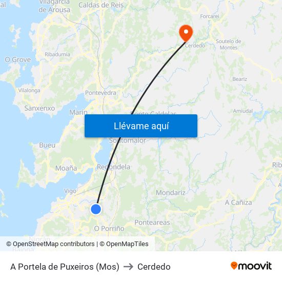 Puxeiros to Cerdedo map