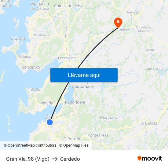 Gran Vía, 98 (Vigo) to Cerdedo map