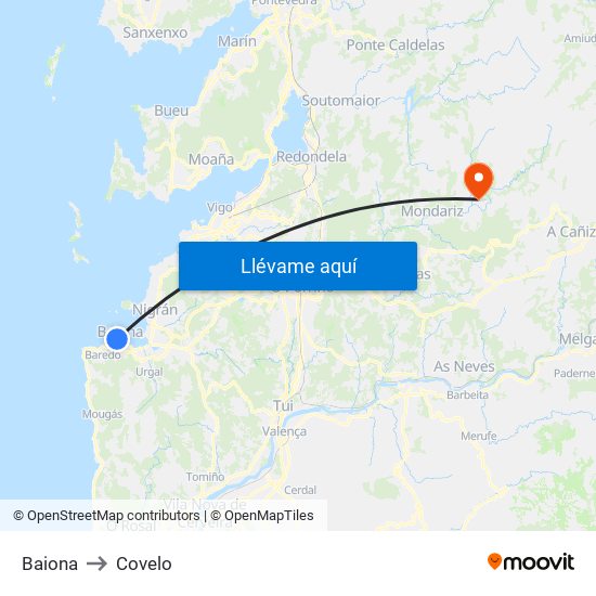 Baiona to Covelo map