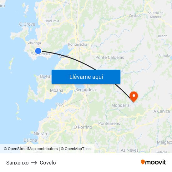 Sanxenxo to Covelo map