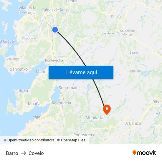 Barro to Covelo map