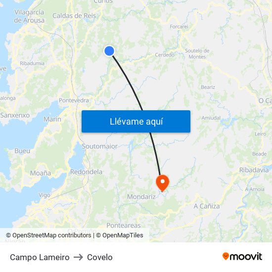 Campo Lameiro to Covelo map