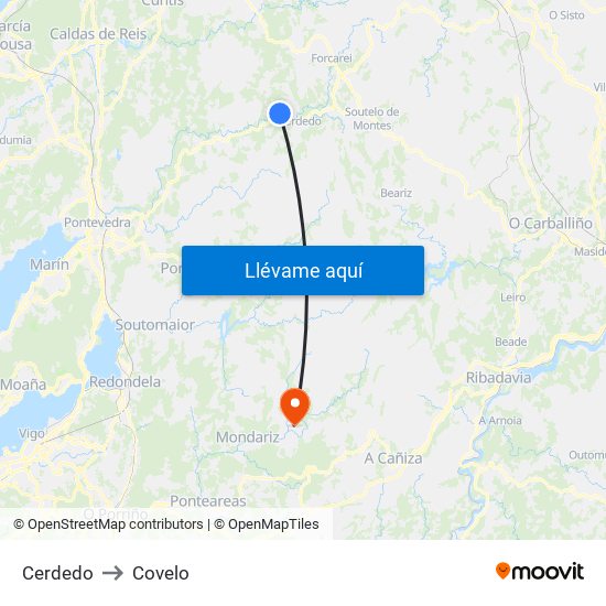 Cerdedo to Covelo map