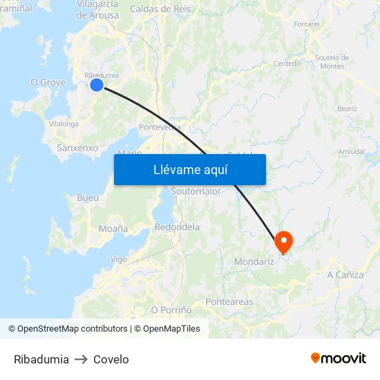 Ribadumia to Covelo map