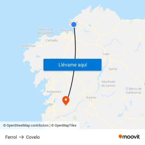 Ferrol to Covelo map