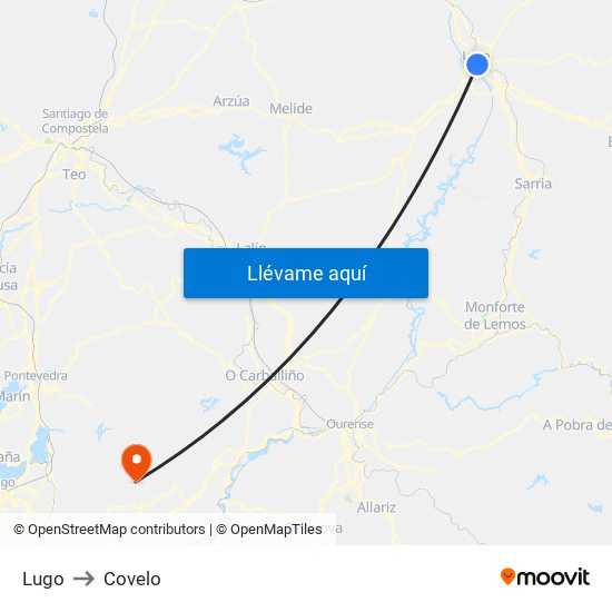 Lugo to Covelo map