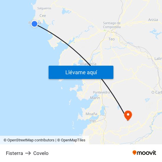 Fisterra to Covelo map