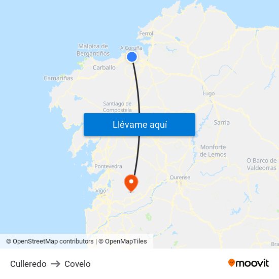 Culleredo to Covelo map