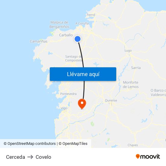 Cerceda to Covelo map