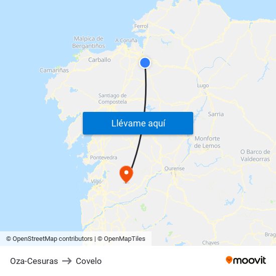 Oza-Cesuras to Covelo map