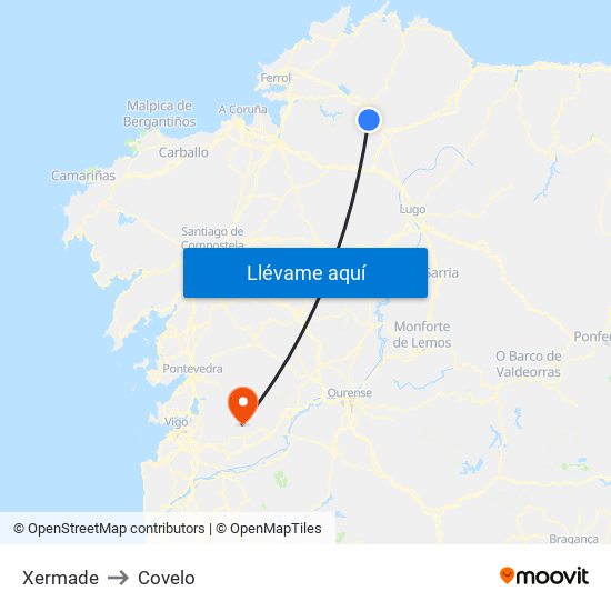 Xermade to Covelo map