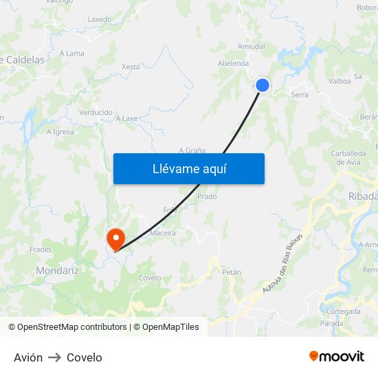 Avión to Covelo map