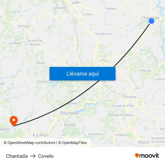 Chantada to Covelo map