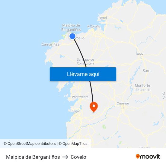 Malpica de Bergantiños to Covelo map