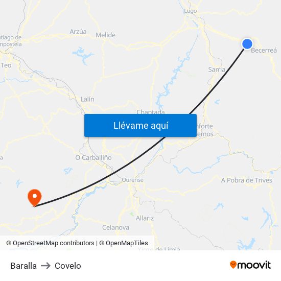 Baralla to Covelo map