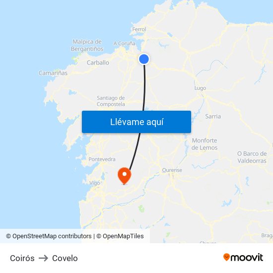 Coirós to Covelo map