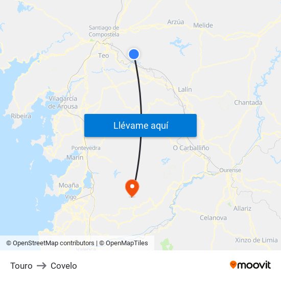 Touro to Covelo map