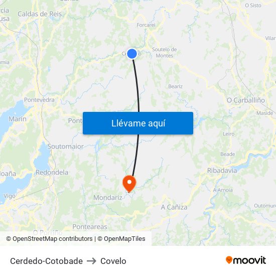 Cerdedo-Cotobade to Covelo map