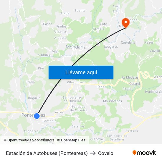 Estación de Autobuses (Ponteareas) to Covelo map