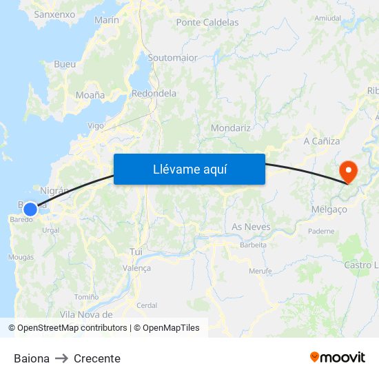 Baiona to Crecente map