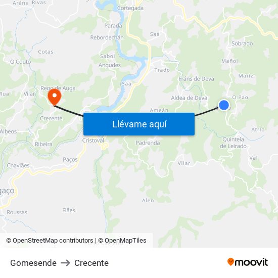 Gomesende to Crecente map