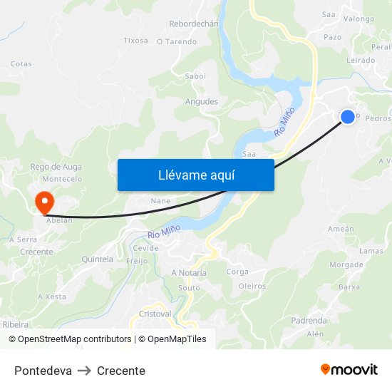 Pontedeva to Crecente map