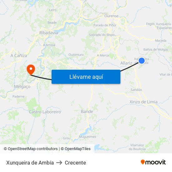 Xunqueira de Ambía to Crecente map