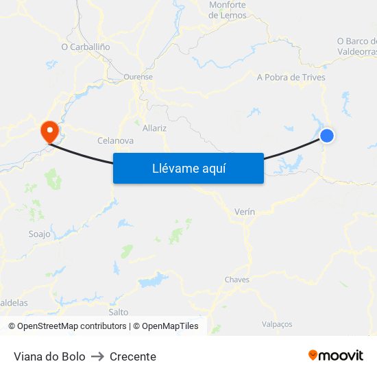Viana do Bolo to Crecente map