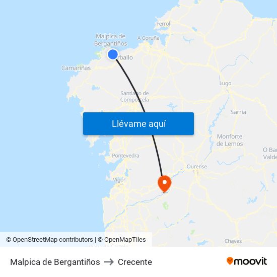 Malpica de Bergantiños to Crecente map