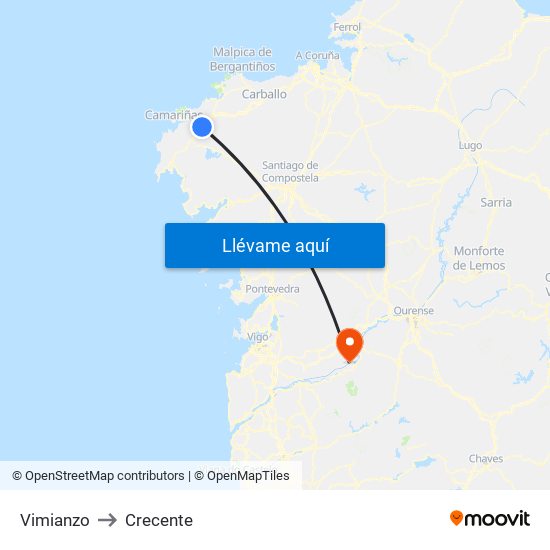 Vimianzo to Crecente map