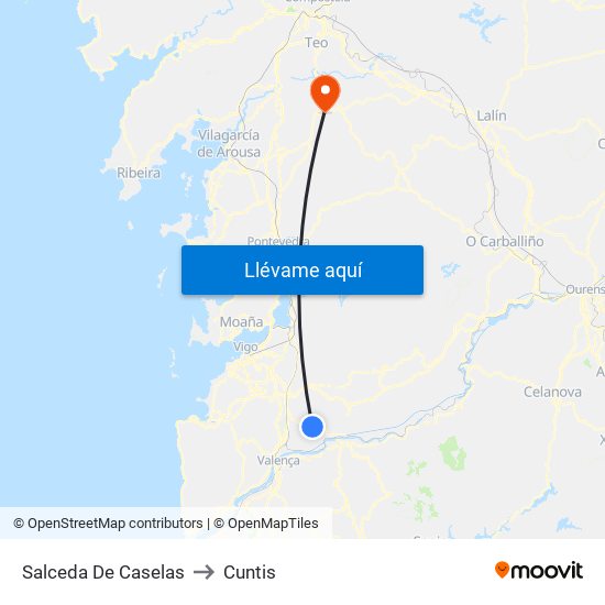 Salceda De Caselas to Cuntis map