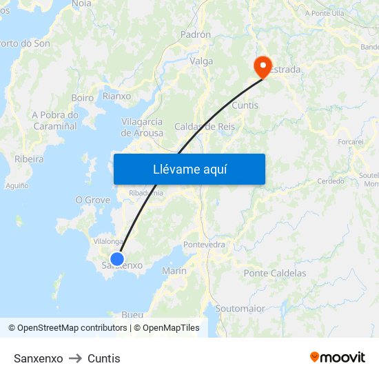 Sanxenxo to Cuntis map