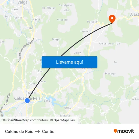 Caldas de Reis to Cuntis map