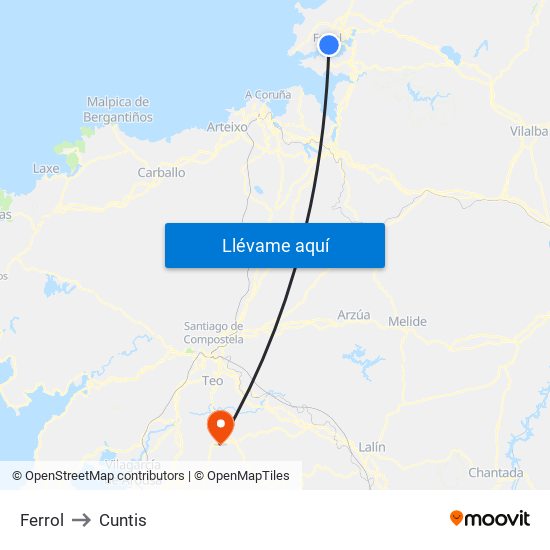 Ferrol to Cuntis map