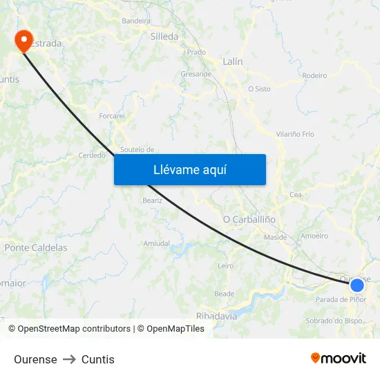 Ourense to Cuntis map