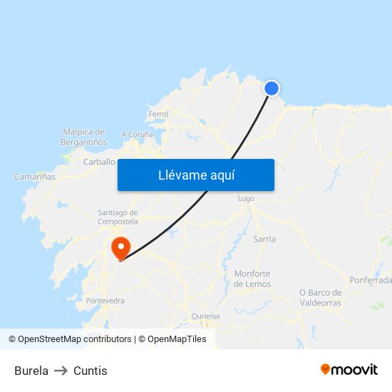 Burela to Cuntis map