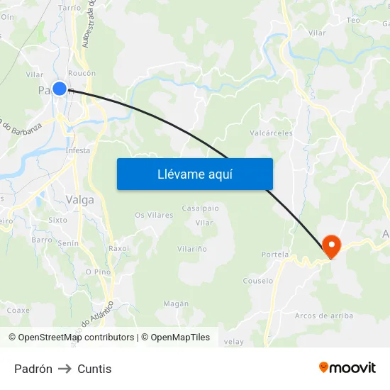 Padrón to Cuntis map