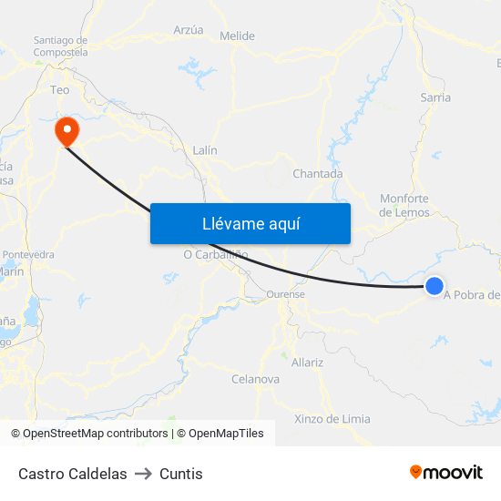 Castro Caldelas to Cuntis map