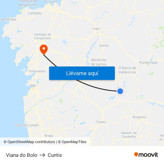 Viana do Bolo to Cuntis map