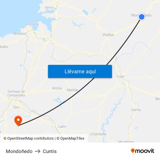 Mondoñedo to Cuntis map