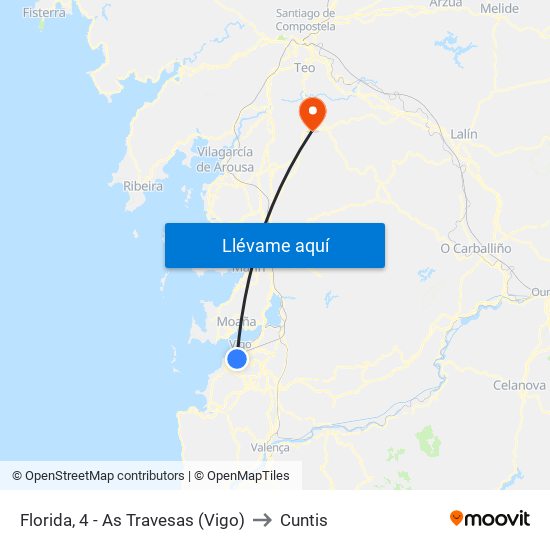 Florida, 4 - As Travesas (Vigo) to Cuntis map
