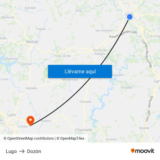 Lugo to Dozón map