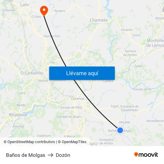 Baños de Molgas to Dozón map