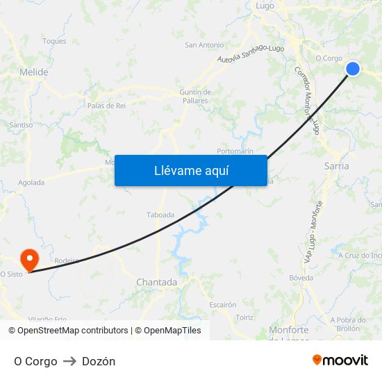 O Corgo to Dozón map