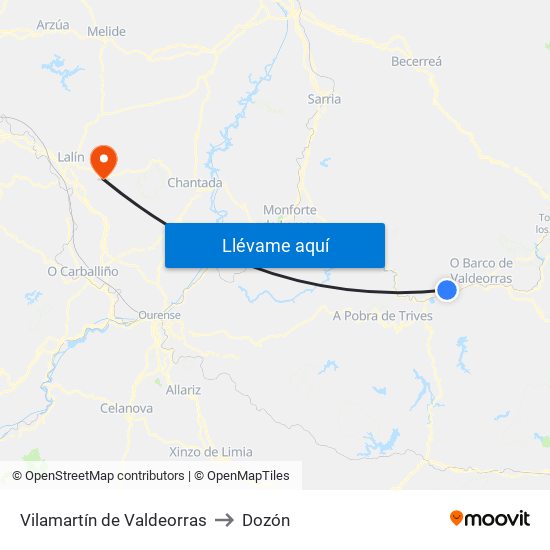 Vilamartín de Valdeorras to Dozón map