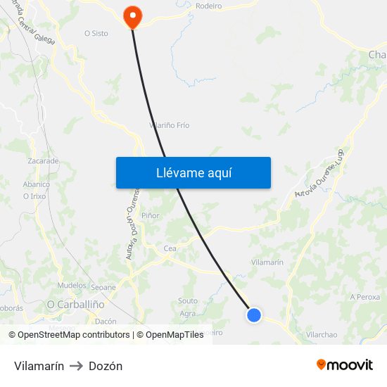 Vilamarín to Dozón map