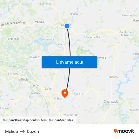 Melide to Dozón map