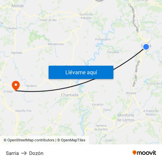Sarria to Dozón map